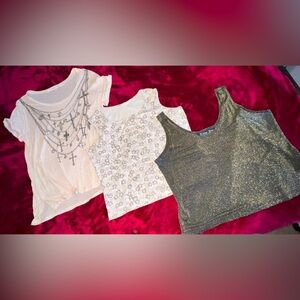 Sleeveless Top Bundle of 3 casual, glam, rocker tops neutral hues 2XL